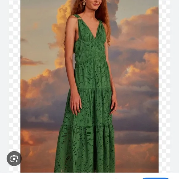 FARM Rio | Dresses | Farm Rio Vibrant Green Eyelet Maxi Dress | Poshmark